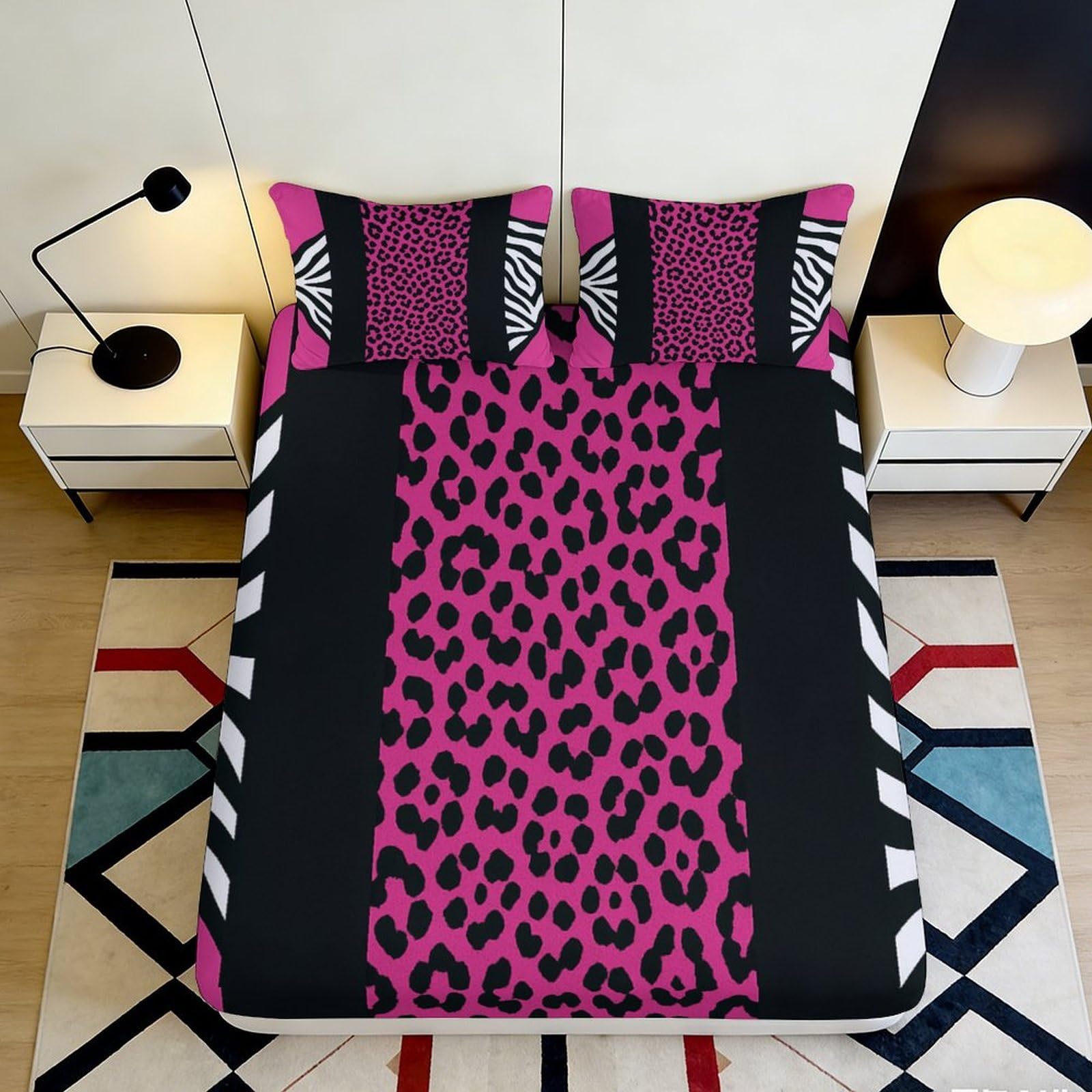 3D Printed Leopard Fitted Sheet Microfiber Deep Pocket Bedroom Bedding Set Leopard Mattress Fitted Cover Wrap 160x200x25cm