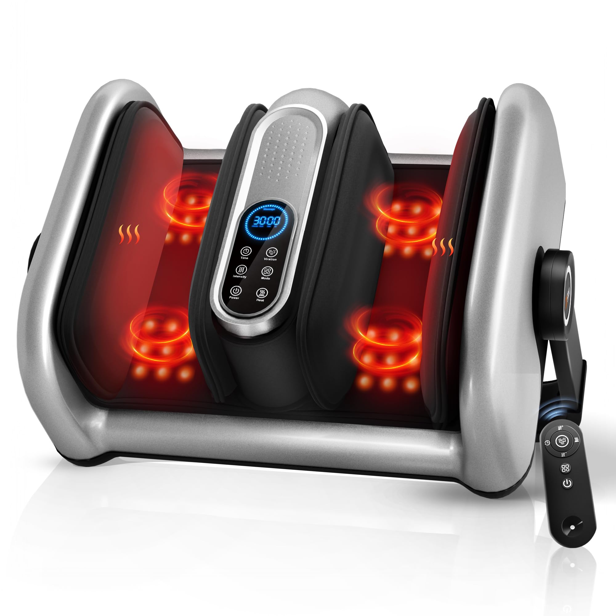 jzbrain pro shiatsu foot massager with heat for plantar fasciitis | l1-l9 compression, roller kneading, vibration, soothing heating, remote control, adjustable stand for flat or angled use