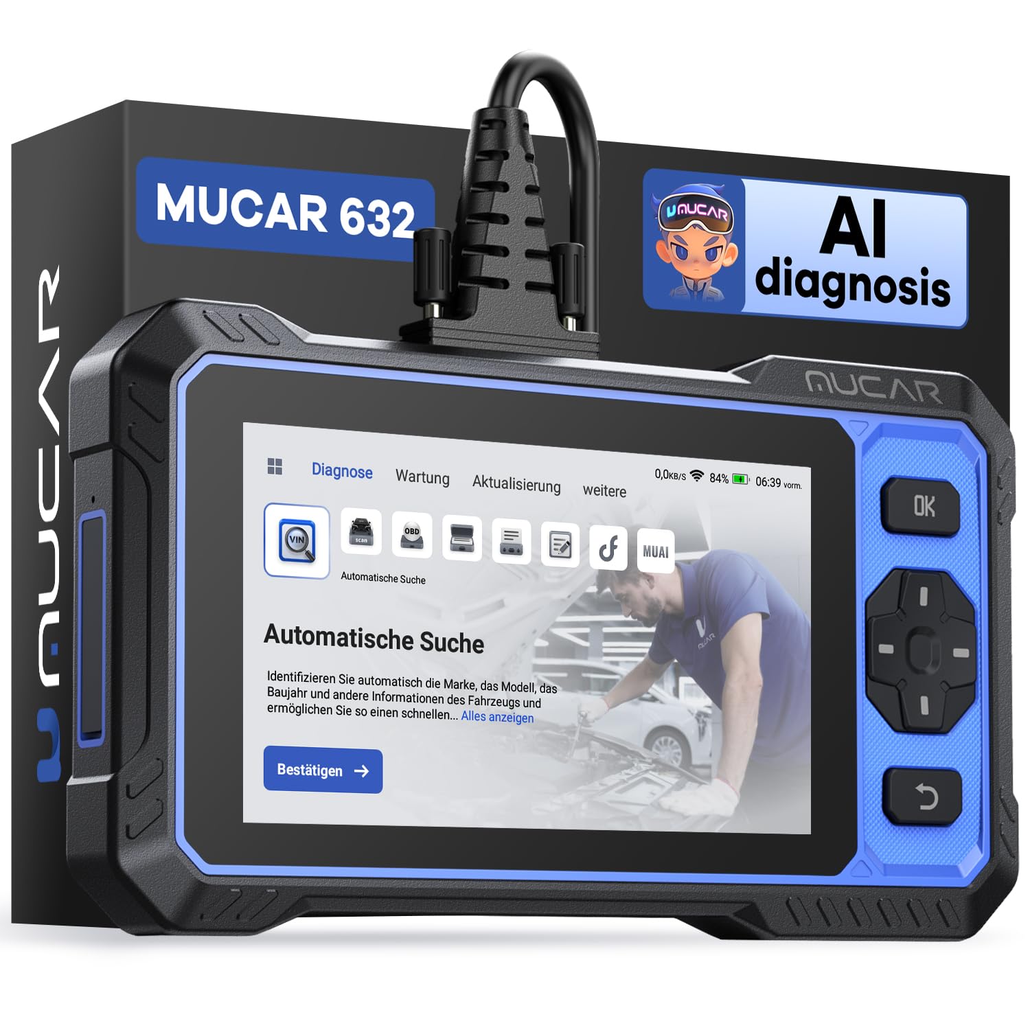 mucar 632 OBD2 Diagnosegerät Auto, 15 Services, KI-Diagnose & Aktivtests
