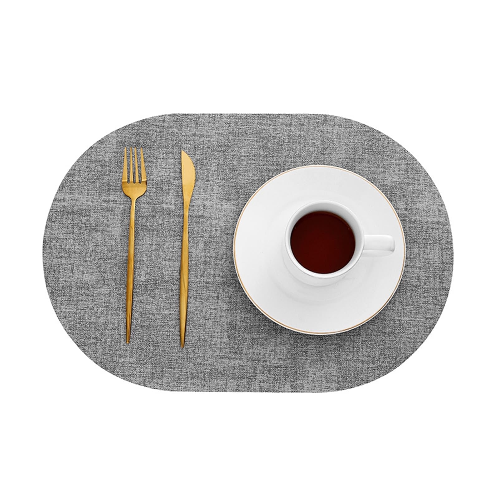 AMDXD Lot de 6 sets de table ovales rétro vintage - En cuir synthétique - Couleur unie - Texture tissée - Antidérapants - Gris clair - Pour restaurant, table à manger - 30 x 44 cm