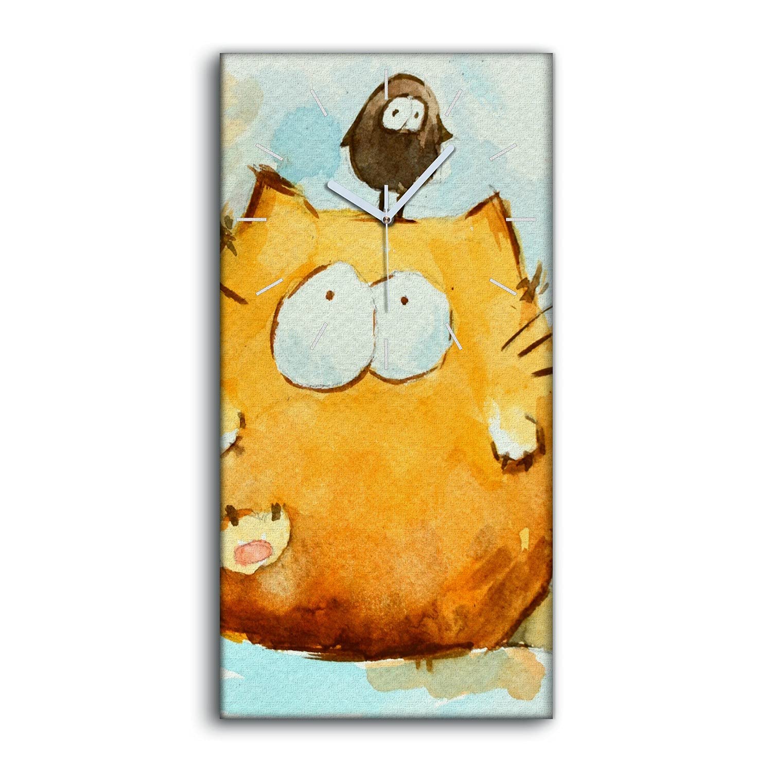 Horloge sur Toile Abstract Animaux Bird Cat Art Coloray 30x60cm pour Salon et Chambre