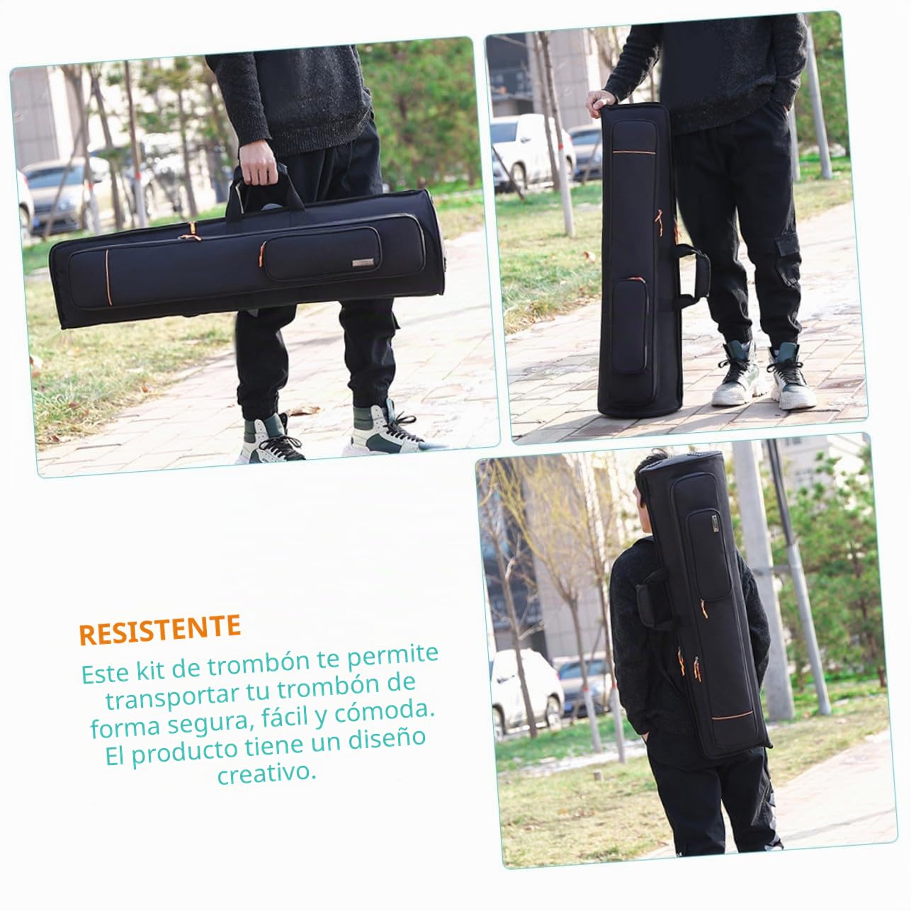 FRCOLOR Bolsa para Trombón de Gran Capacidad en Tela Oxford Negra Diseño Creativo, Protección Acolchada y Fácil de Transportar para Músicos