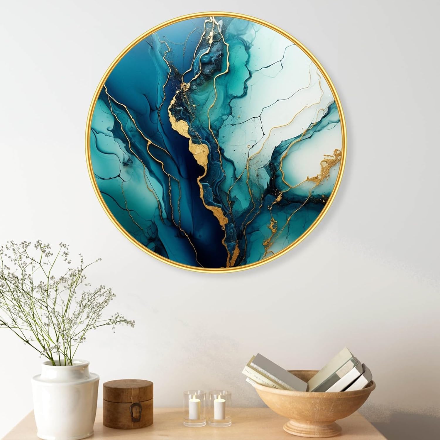 Livin'luxe paintings Abstract modern art Premium Sparkle lamination Golden Slim Frame 40 cm x 40 cm Large Size, For Home/Office/Hotel painting GRM-52