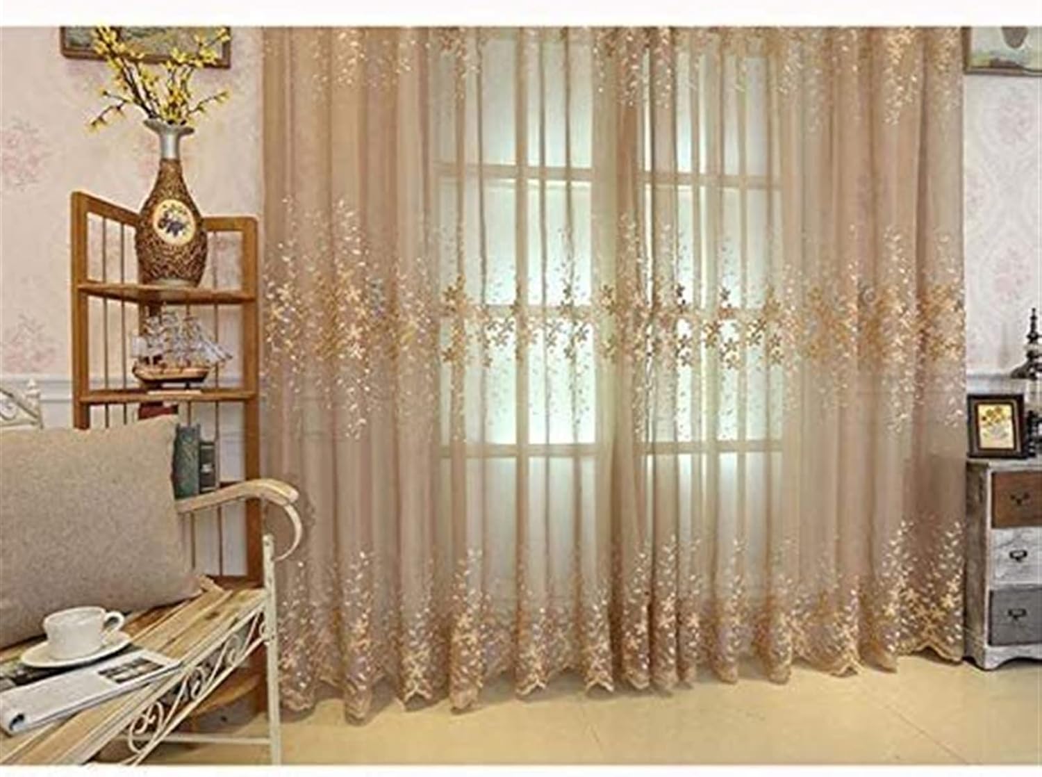 PILYON Bedroom Tulle Curtains, Semi Sheer Window Curtains Embroidery Flower Curtain Bay Window Screen Balcony European White Gauze 1 Pcs (Color : A, Size : W200*H260cm(78 * 102inch))