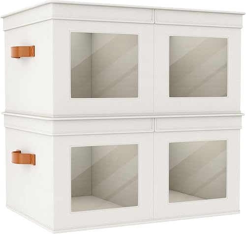 Univivi Cajas de almacenamiento grandes con tapas, contenedores plegables de almacenamiento para ropa, paquete de 2 cubos de almacenamiento de tela