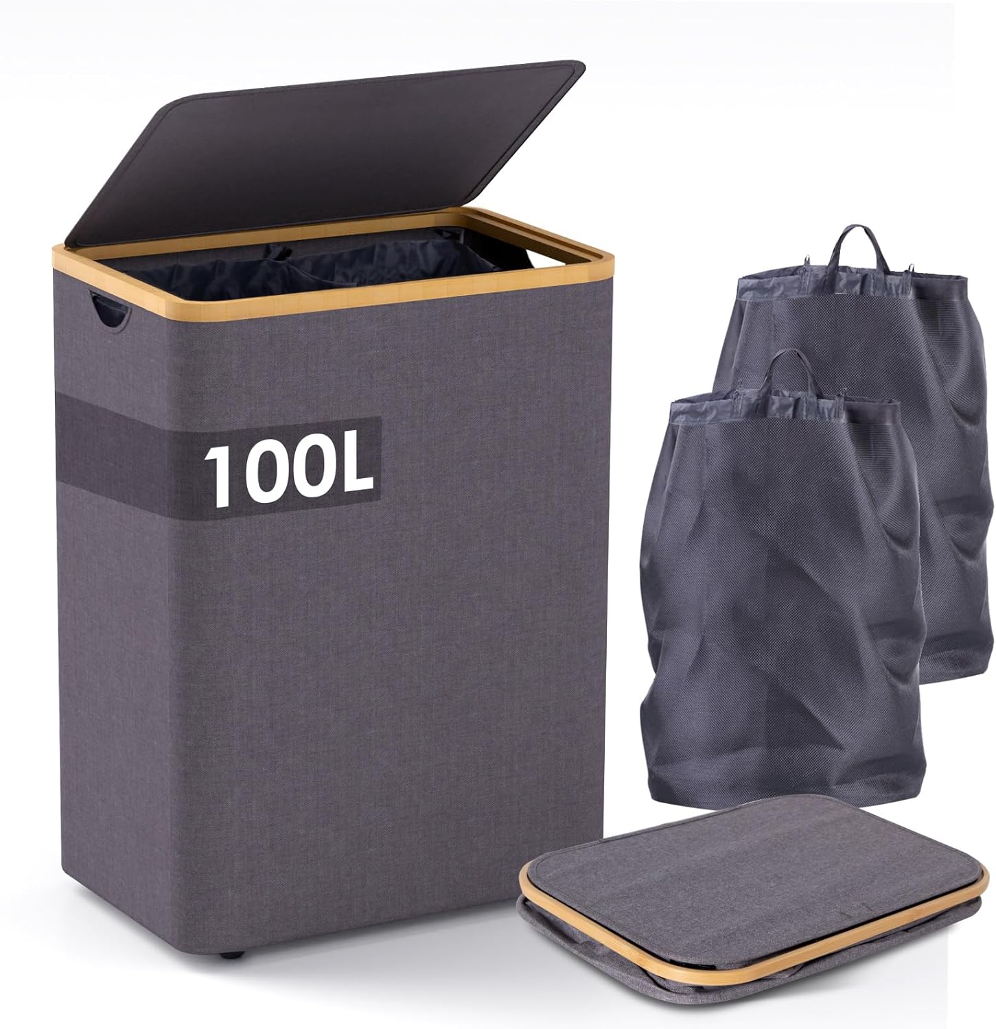 Todeco Hampers for Laundry Basket with Lid & Foot Pad, 100L Laundry