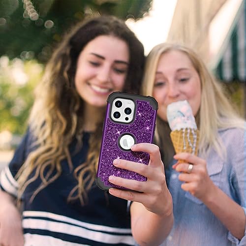 Miniatura 6 de LONTECT Funda para iPhone 15 Pro Max con purpurina brillante 3 en 1, a prueba de golpes, resistente, híbrida, resistente, funda protectora de alto