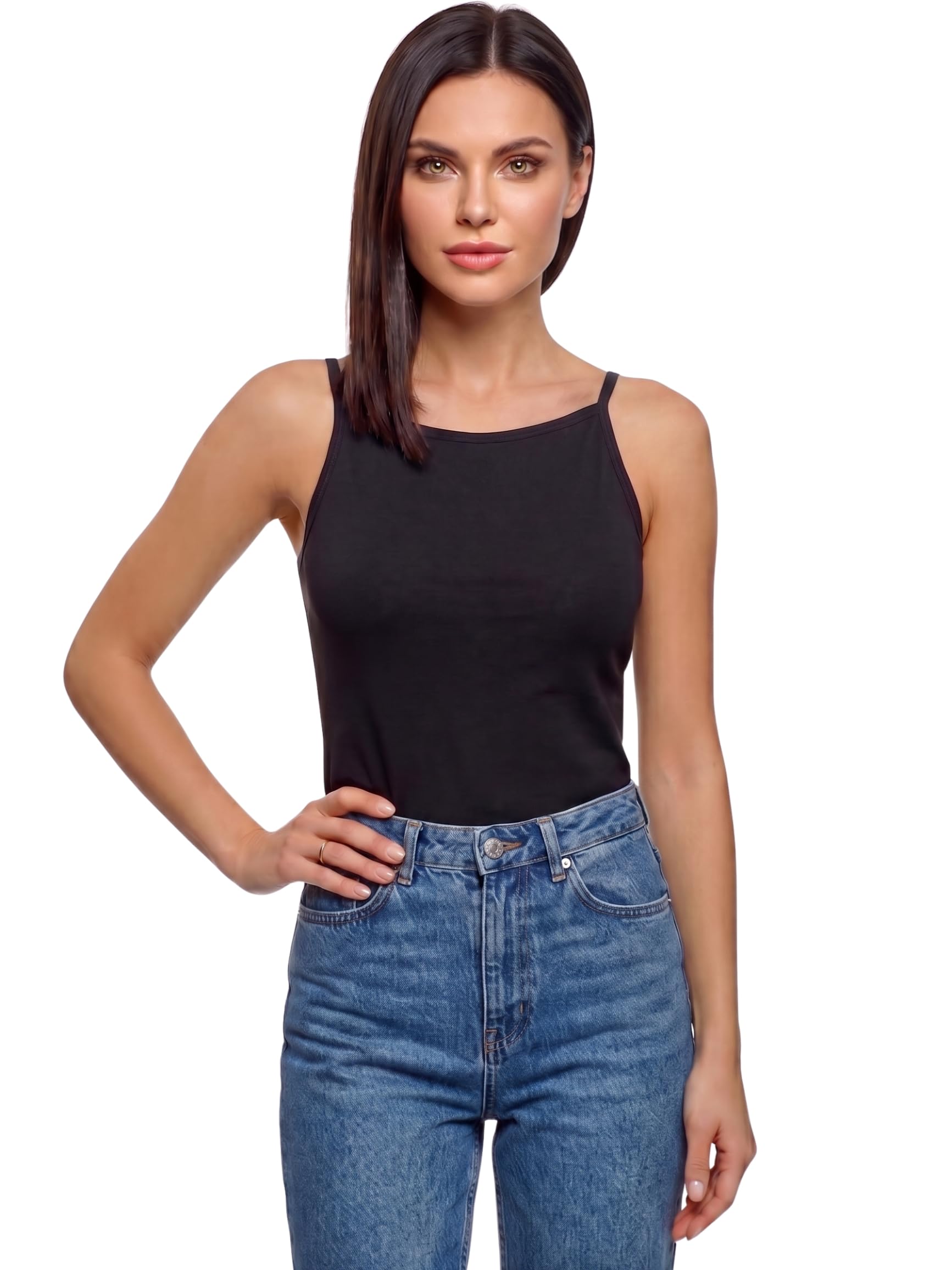 o-day Coconuda - Camiseta de tirantes para mujer de algodón bielástico, hombro ancho y hombro estrecho, camiseta de tirantes ajustada S-XL