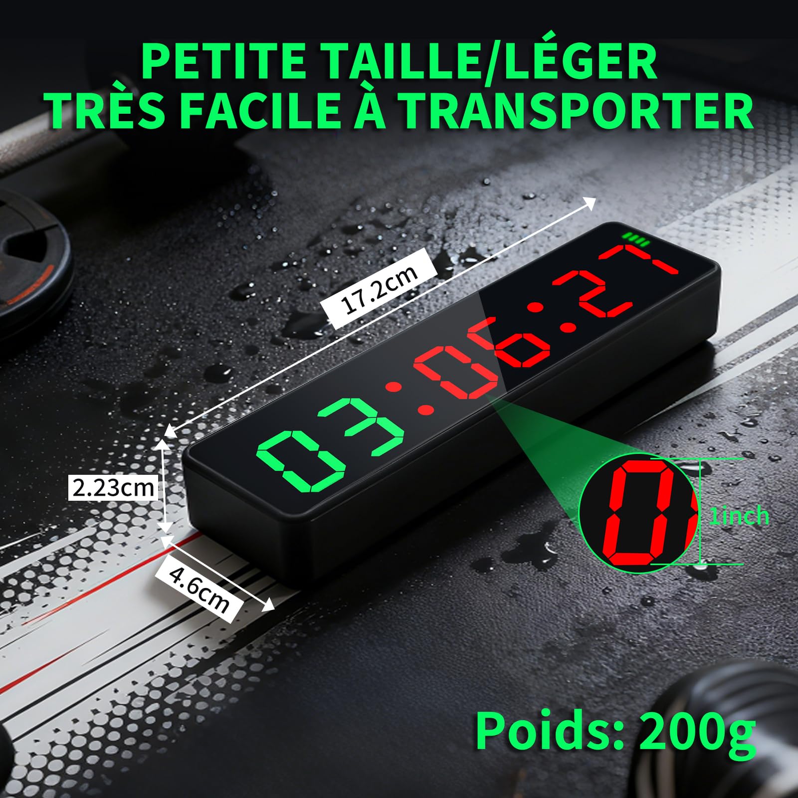 Minuteur Fitness, Portable Horloge Gym Timer, Aimant Puissant, Intervall Timer avec Batterie, Horloge Murale Numerique 12/24H Compte à Rebours/Chronomètre pour la Home/Gym/Garage
