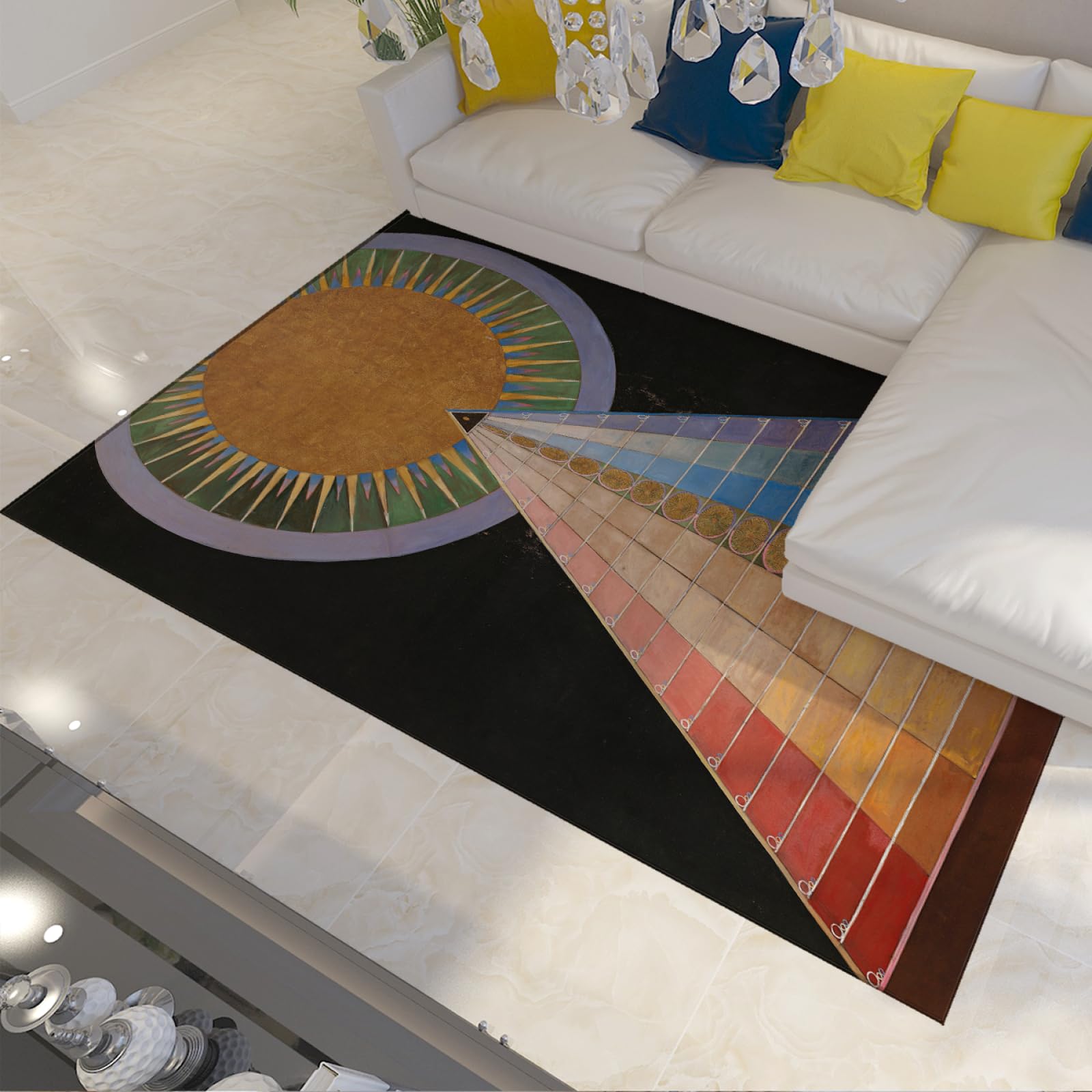 Gradient kolor miękki dywan trójkątna geometria okrągły nadruk dywaniki łatwe do czyszczenia antypoślizgowe dywaniki do nowoczesnej dekoracji domu 150 x 210 cm