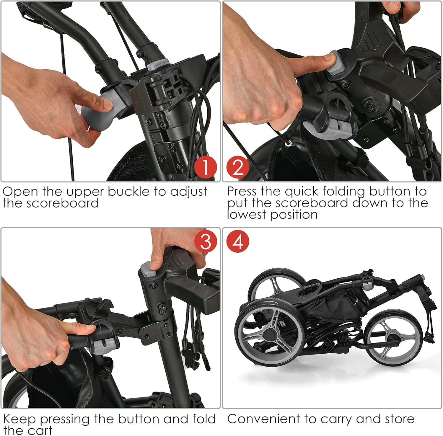 GYMAX Golf Push Cart, 3 Wheels Aluminum Folding Height Adjustable Golf Push Trolley with Umbrella Holder & Waterproof Bag, Portable Lightweight Quick Open Fold Golf Cart (Gray)