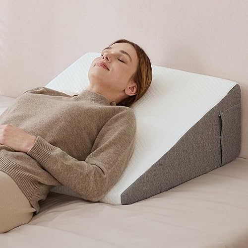 Almohada de cuña de cama con parte superior de espuma para dormir, almohada triangular de apoyo elevado de 10 pulgadas para leer y descansar,