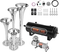 Vista 11 de VEVOR Kit de bocina de aire de 4 trompetas, bocinas de tren de 150 dB para camionetas pickup, compresor de aire de 12 V 120 psi, tanque de 0.8