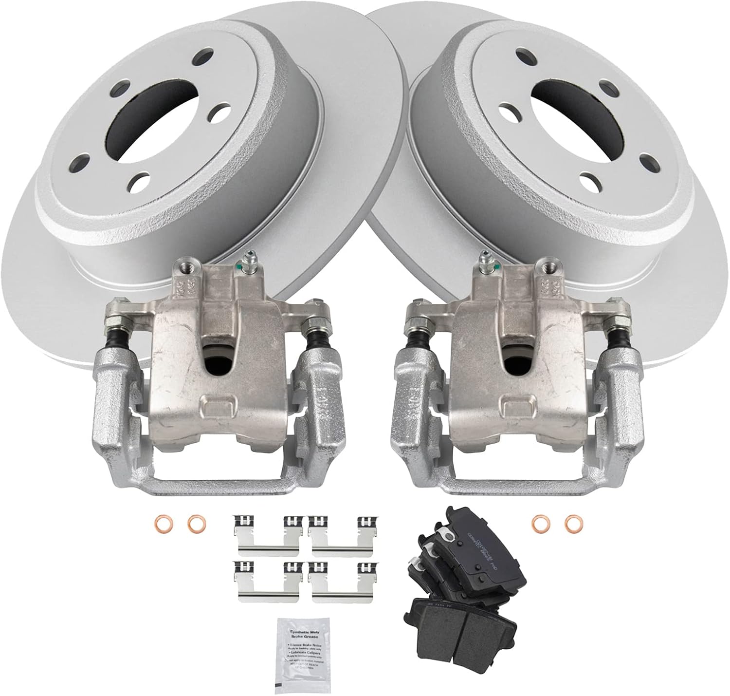 TRQ Rear Ceramic Brake Pad Coated Rotor & Caliper Kit w/Chemicals Compatible with Dodge
