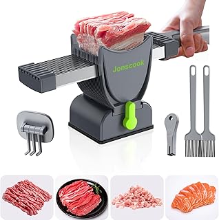 Fresh Meat Slicer, Manual Meat Slicer for Fresh Raw Meat, Meal Prep for the Week, Adjustable Thickness 2mm or 4mm, 17 Blades get 18 Meat Slices, Meat Cleavers can be Sliced, Striped, Diced -Gray