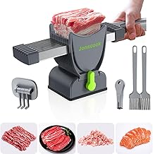 Fresh Meat Slicer, Manual Meat Slicer for Fresh Raw Meat, Meal Prep for the Week, Adjustable Thickness 2mm or 4mm, 17 Blades get 18 Meat Slices, Meat Cleavers can be Sliced, Striped, Diced -Gray