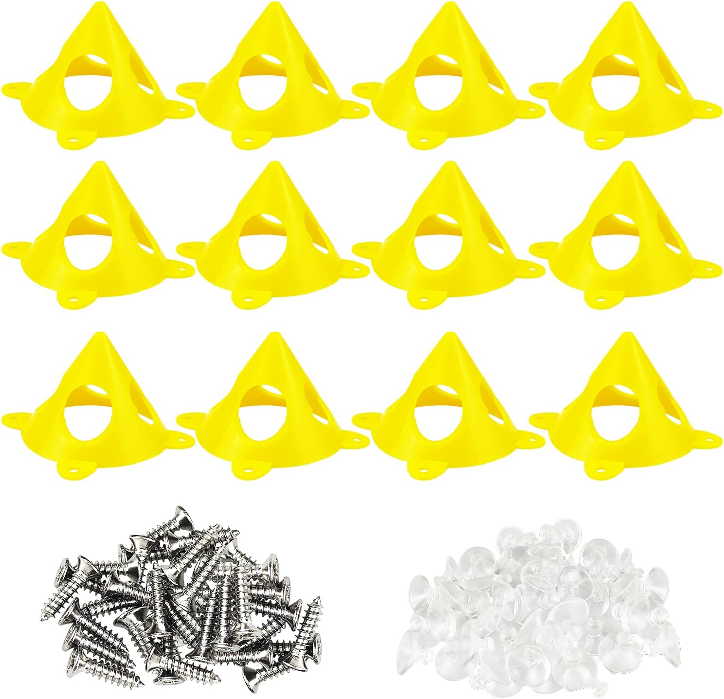 12 Pcs Cone Support Stand, Painter Pyramid Stands, with 48 small suction cups and 48 Pcs screws, Door Painting Stand, Plastic Pyramid Riser Set Kit for Canvas Cabinet Door Paint Pouring, Yellow