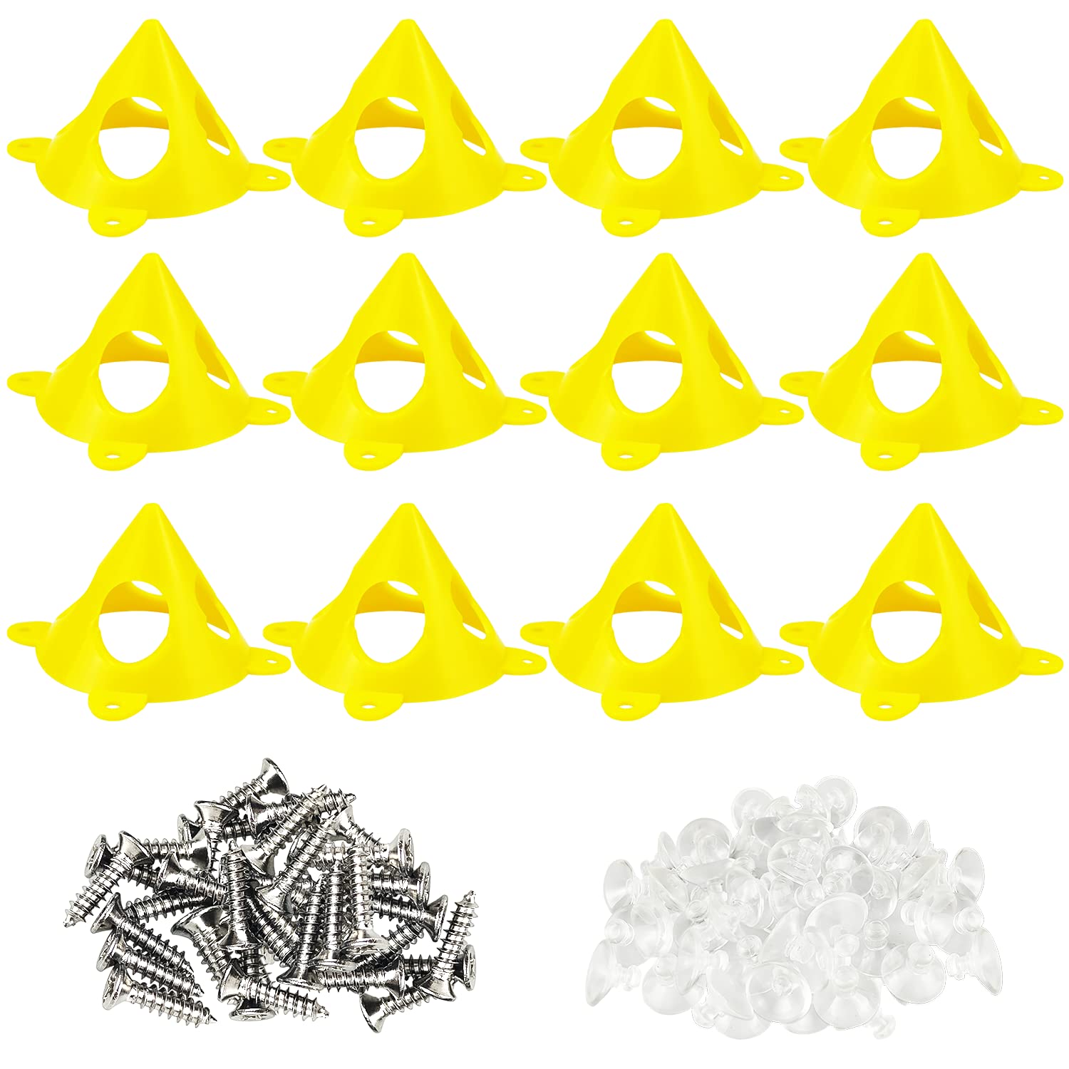 12 Pcs Cone Support Stand, Painter Pyramid Stands, with 48 small suction cups and 48 Pcs screws, Door Painting Stand, Plastic Pyramid Riser Set Kit for Canvas Cabinet Door Paint Pouring, Yellow