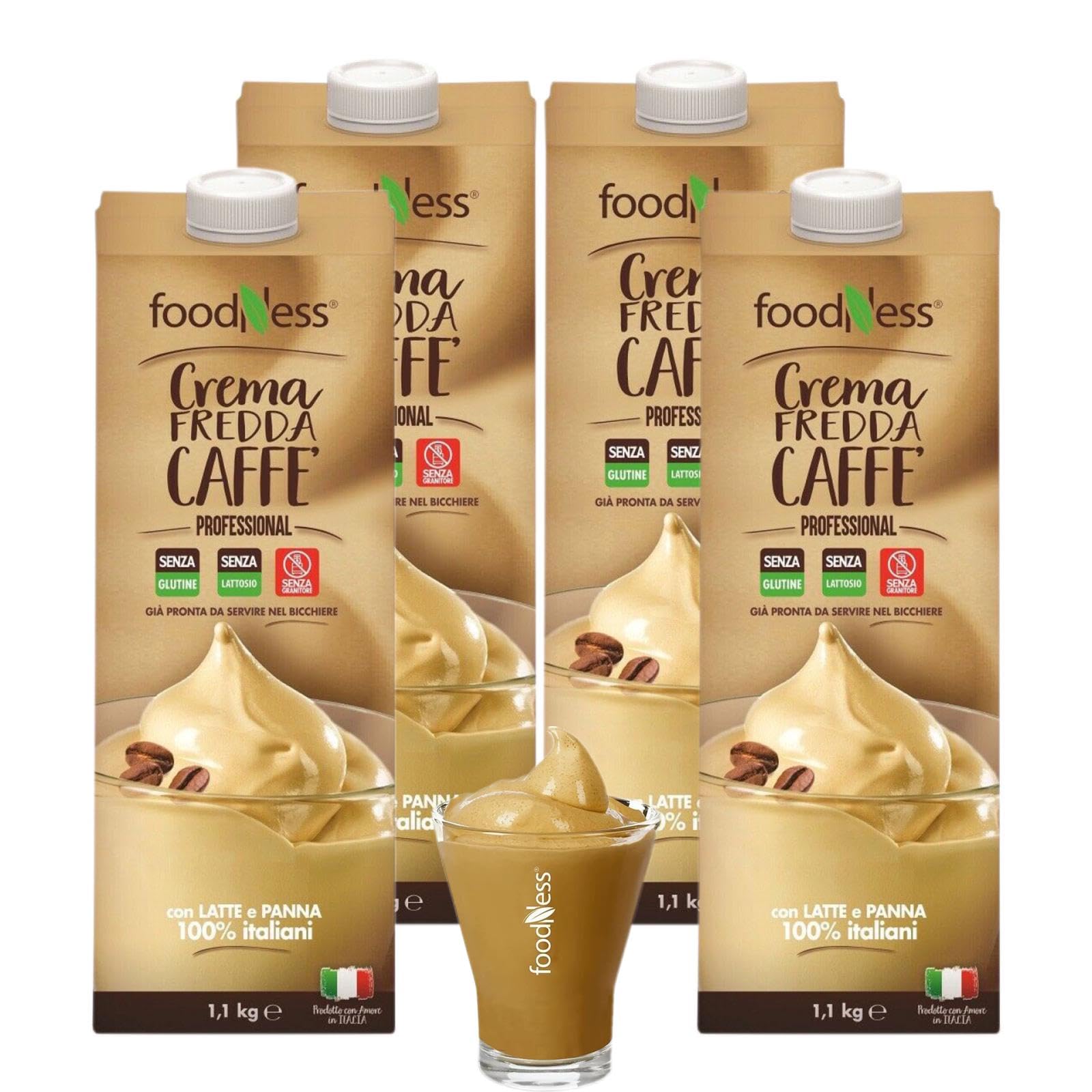 4 x Foodness Crema Caffè Senza Glutine e Senza Lattosio già pronta da versare 4 Brik da 1,1 Kg