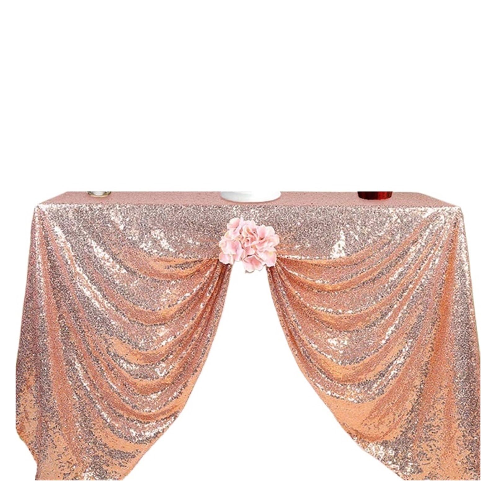 EKalgretrA Sequin Tablecloth Sequin Tablecloth Seamless Table Cover Overlay Birthday Party Supplies Shimmer for Bridal Shower Decoration(Rose gold,130X260cm)