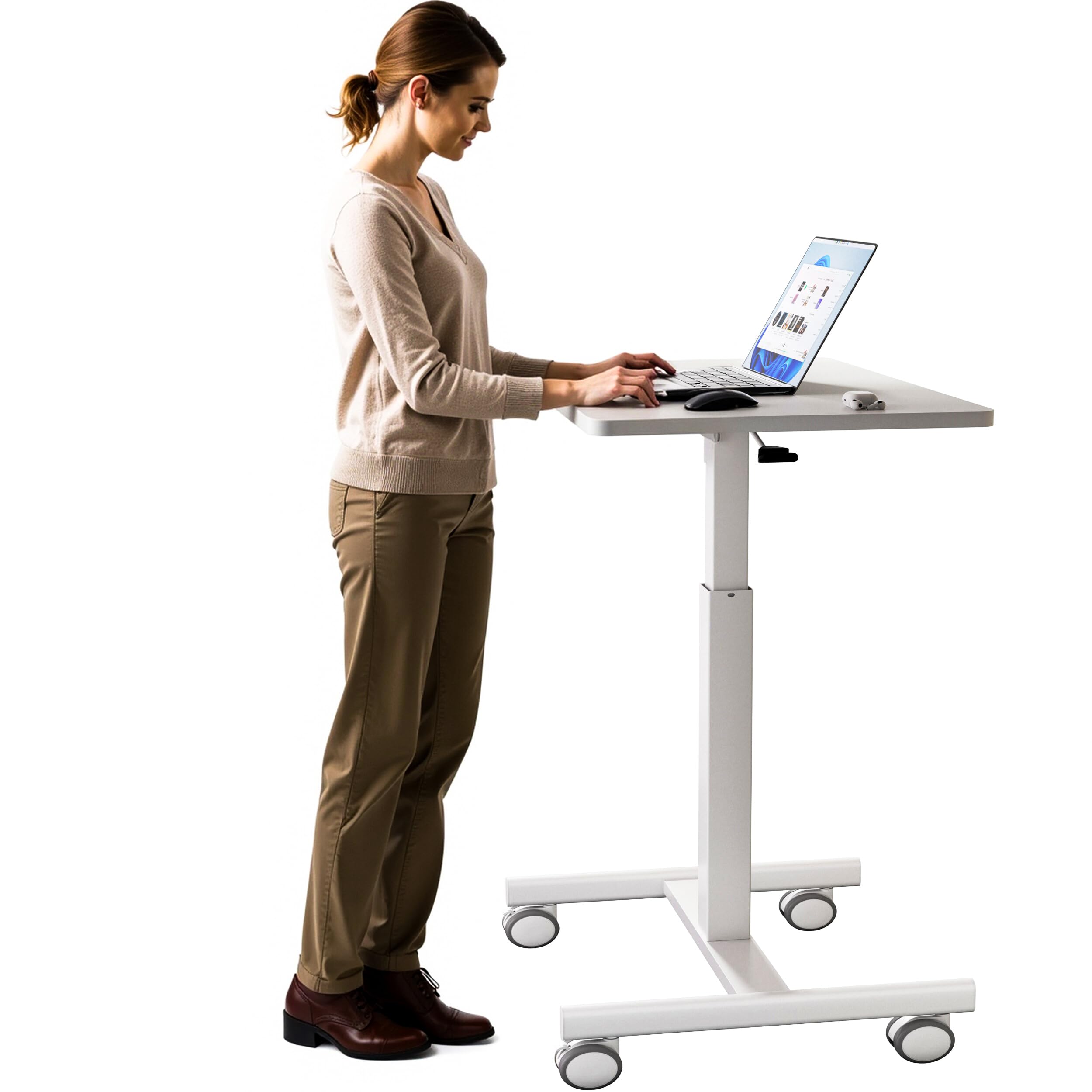 GallopFun Mobile Laptop Standing Desk Adjustable Height, Small Mobile Desk Workstation with Wheels, Portable Rolling Computer Desk Cart for Home