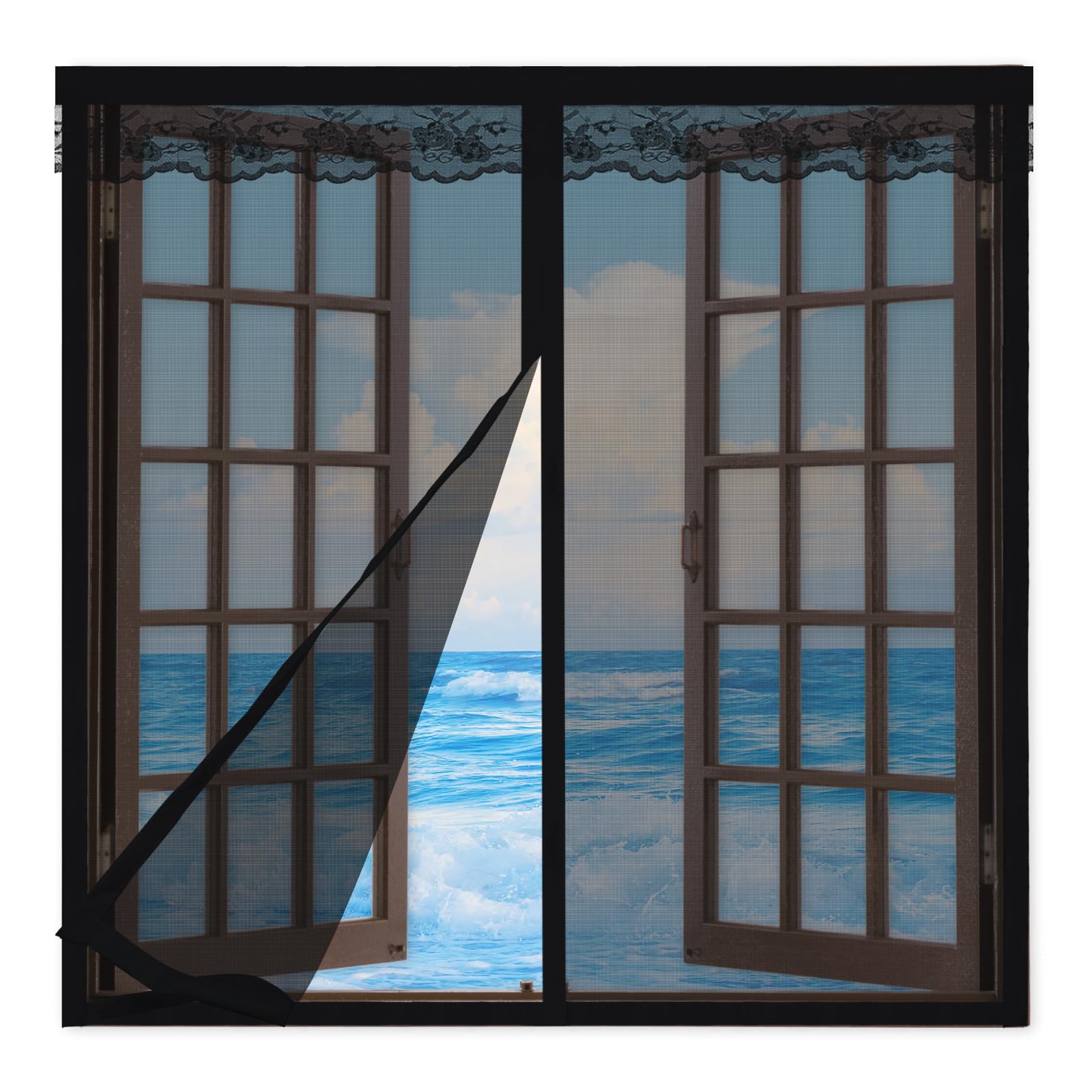 Magnetic Window Fly Screen Net 60x60cm,Magnetic Screen Window with Self-Adhesive Tape,Magnetic Mosquito Net for Windows,Easy Installation Fits Any Size Fly Screen Nets for Windows,Black