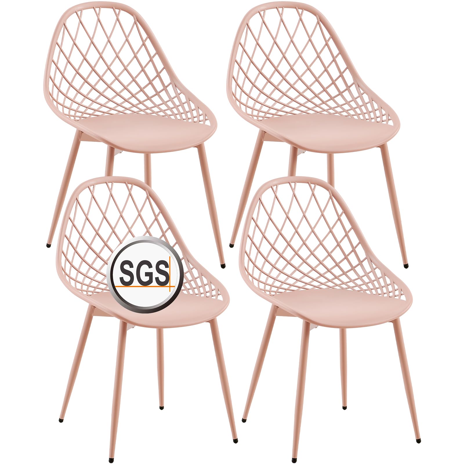 buybyroom - Juego de 4 sillas de comedor escandinavas con patas de metal ergonómicas, sillas de comedor, sala de estar, silla moderna, sillas de cocina, rosa ahumado