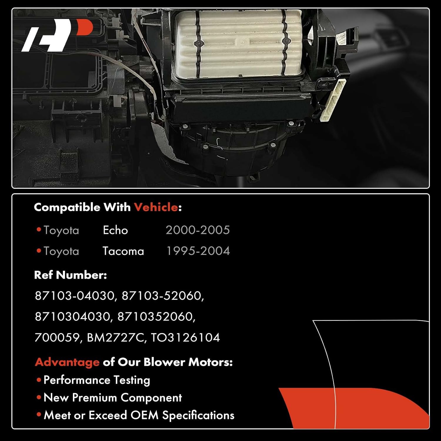 A-Premium Front HVAC A/C Heater Blower Motor Compatible with Toyota Tacoma 1995-2004, Echo 2000-2005 - with Fan Cage, Replace# 8710304030, 8710352060