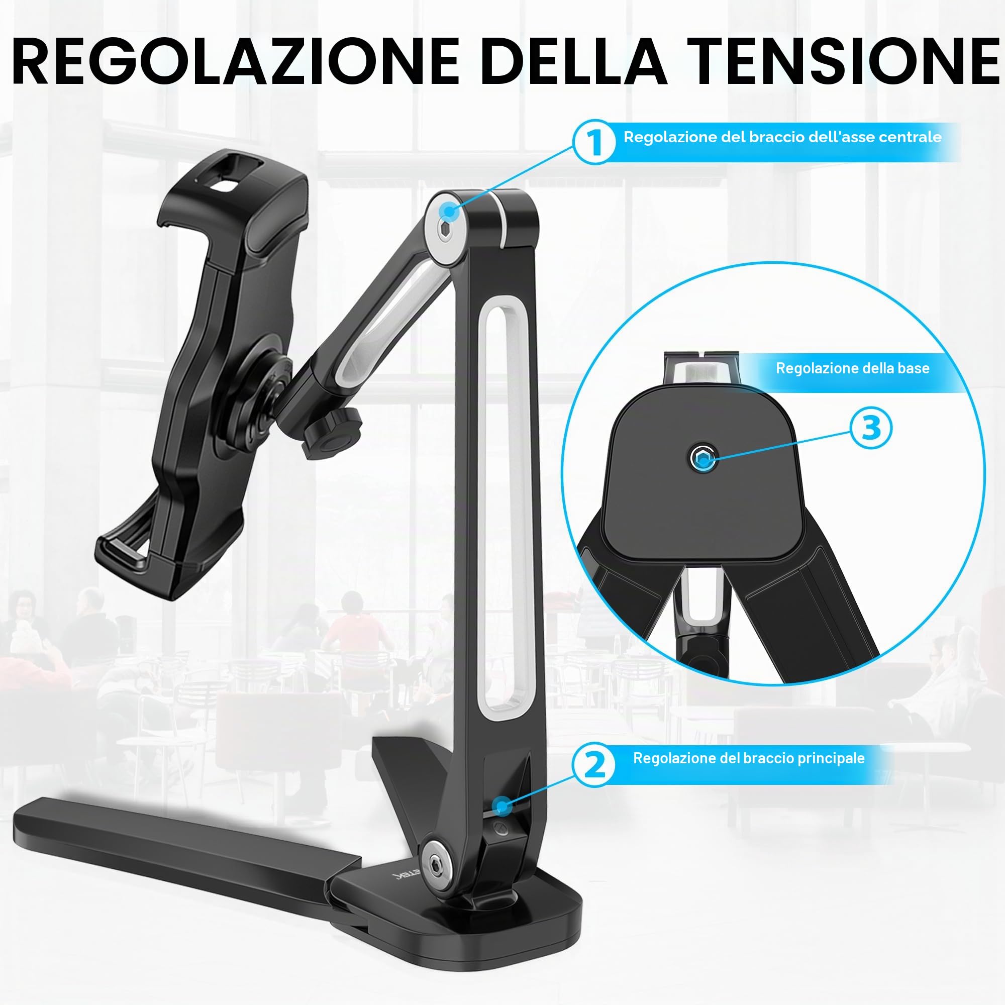 AboveTEK 2-in-1 Supporto per Tablet da Cucina o Parete - Supporto per Tablet Universale Portatile da 4,7 a 13,5 Pollici, Porta per Cellulare, 4 PT Wobble Free Mount