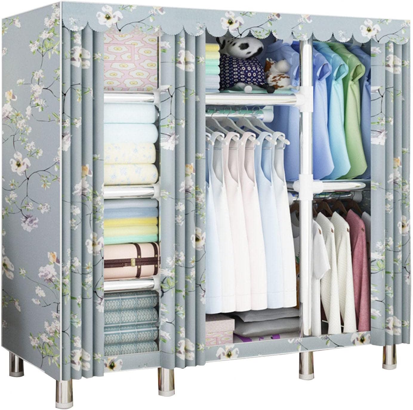 Wardrobe, Portable Wardrobe Shelves with Hanging Rail and Shelves, Clothes Closet Storage Organizer for Clothes, Bags, Shoes,B-170x45x170cm