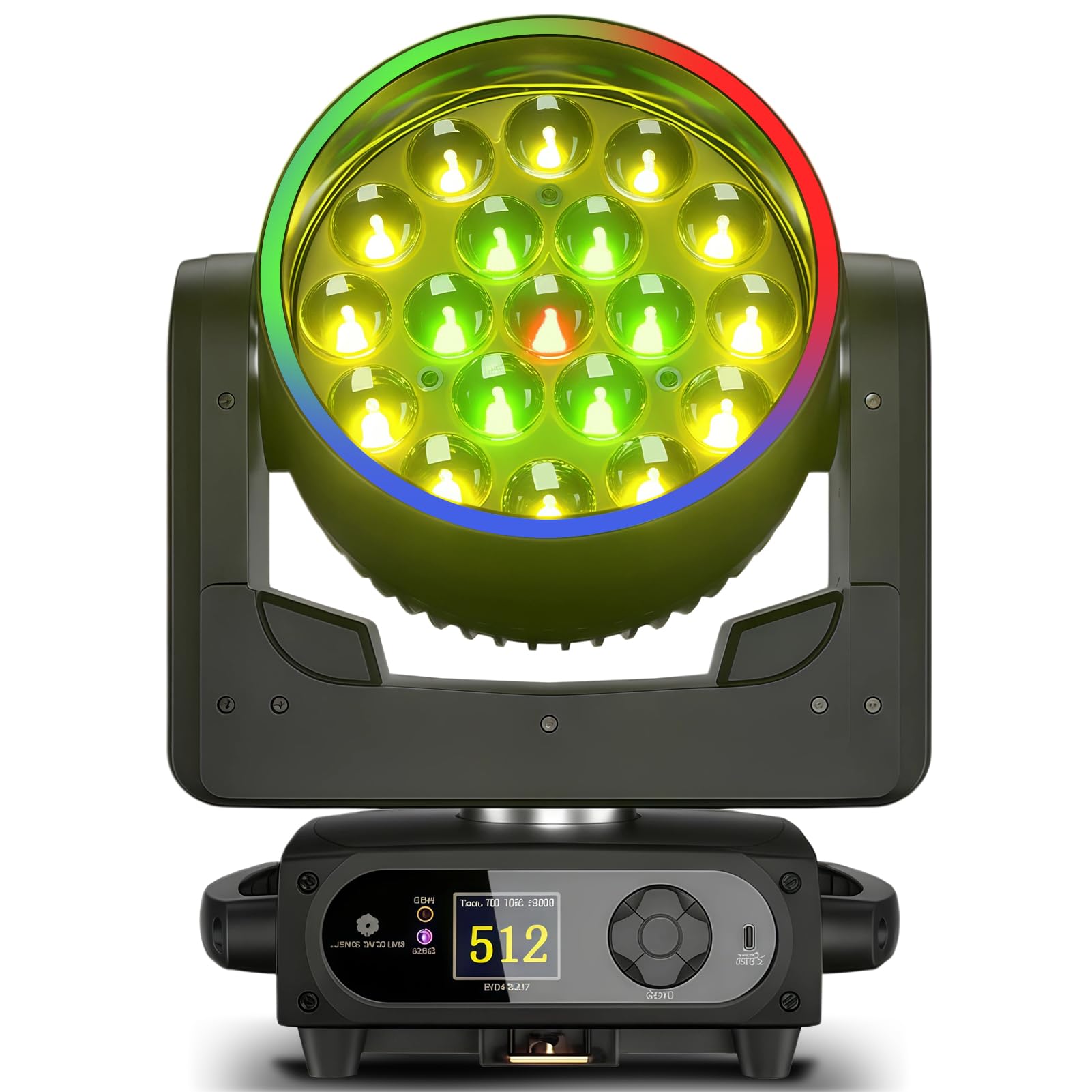 Moving Head Light LED 19x15W RGBW 4in1 B/Wash/Zoom Effect Stage Lights Professional DMX512 & Sound Activated Control DJ Lights for Party Wedding Disco and Nightclub - 1 Pack