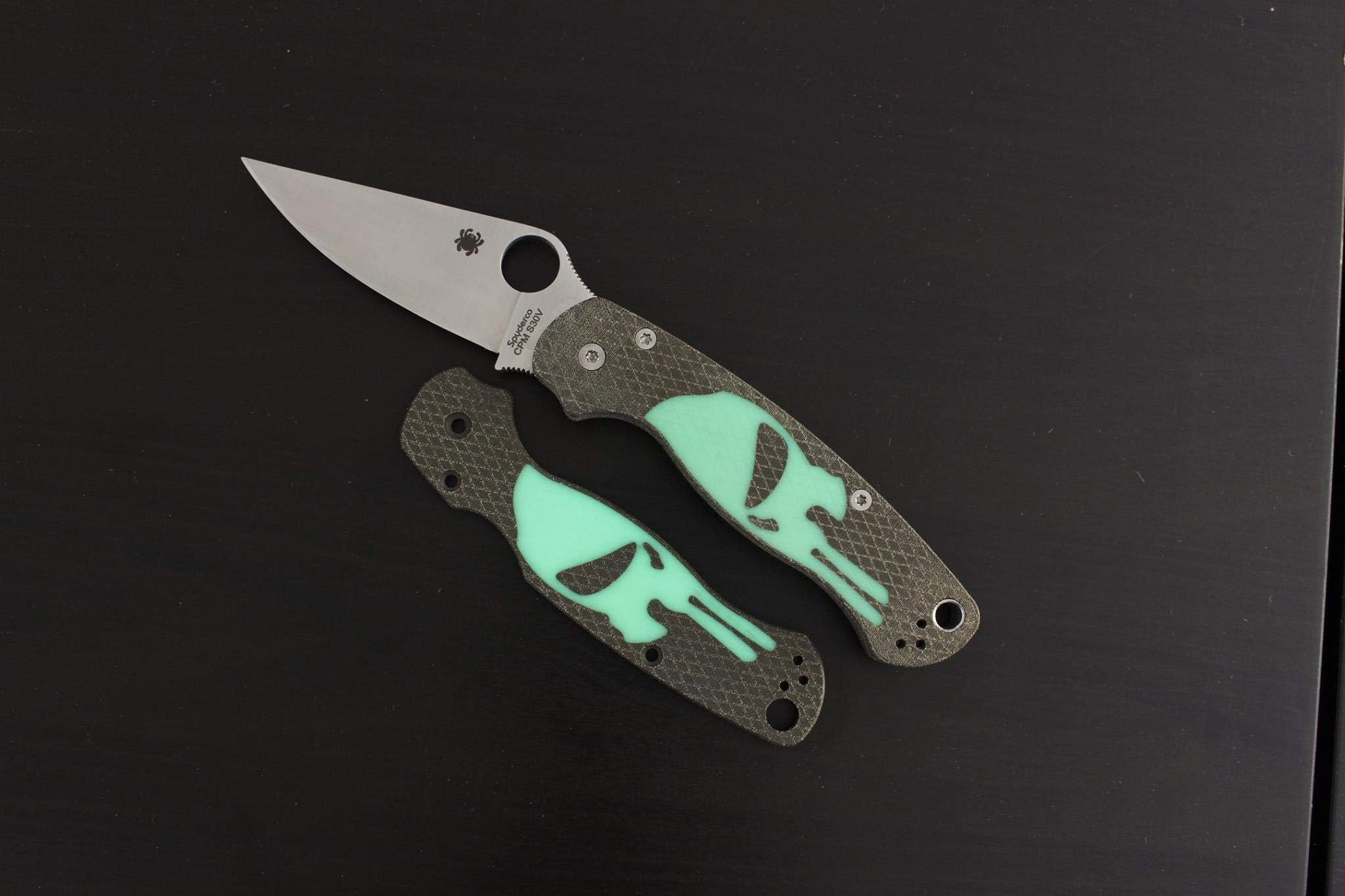 ID Knives EDC Scales for Spyderco Paramilitary 2 with GITD Punisher (OD Green Micarta)
