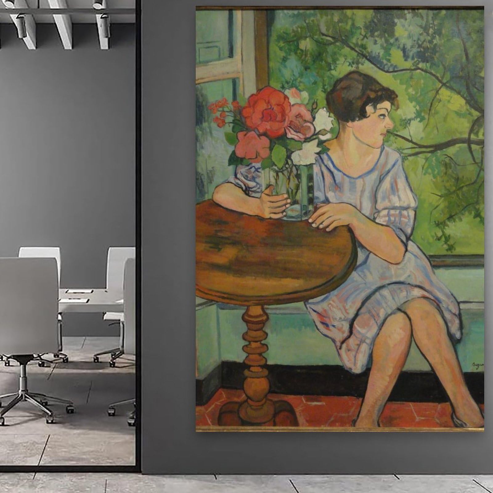 Young Girl in Front of A Window by Suzanne Valadon Impresiones en Lienzo Modernas, Cuadros Decorativos Para Habitaciones de Niños o Niñas, Cuadros de Pared para Salón y Pinturas con Motivos Festivos