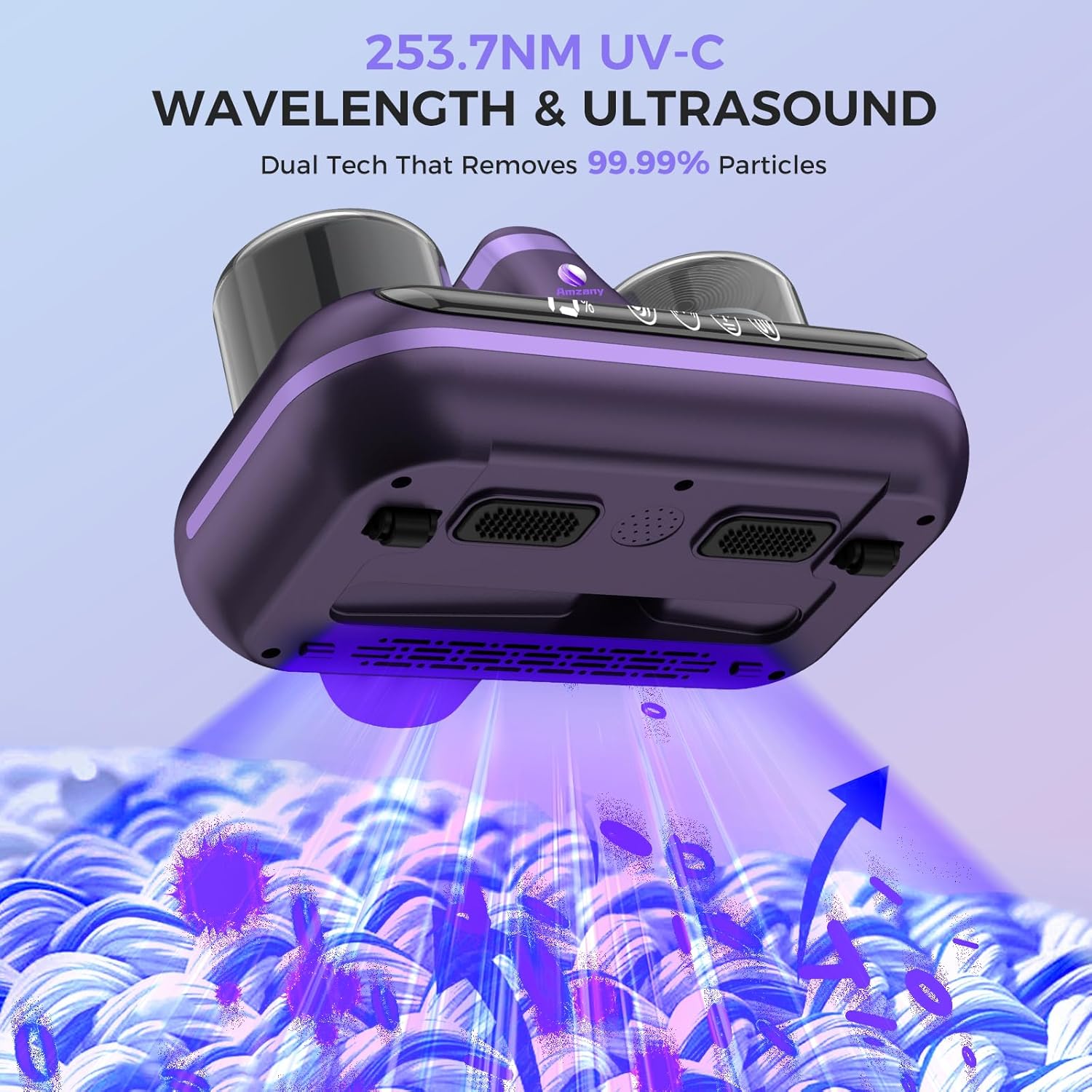 Amzany Mattress Vacuum Cleaner - 5-in-1 Cordless Bed Vacuum Cleaner, Powered by UV-C Light & Ultrasonic Technology, 16Kpa Strong Suction,Low Noise,Suitable for Dust, Pet Hair, Etc - Purple