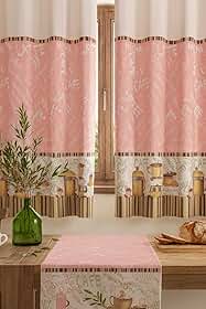 Cortina Cozinha Oxford 2,00x1,40 Estampada Cappuccino Janela Vitrô Ilhós Blackout Blecaute Decorativa Poliéster Varão (Cappuccino Rosa)