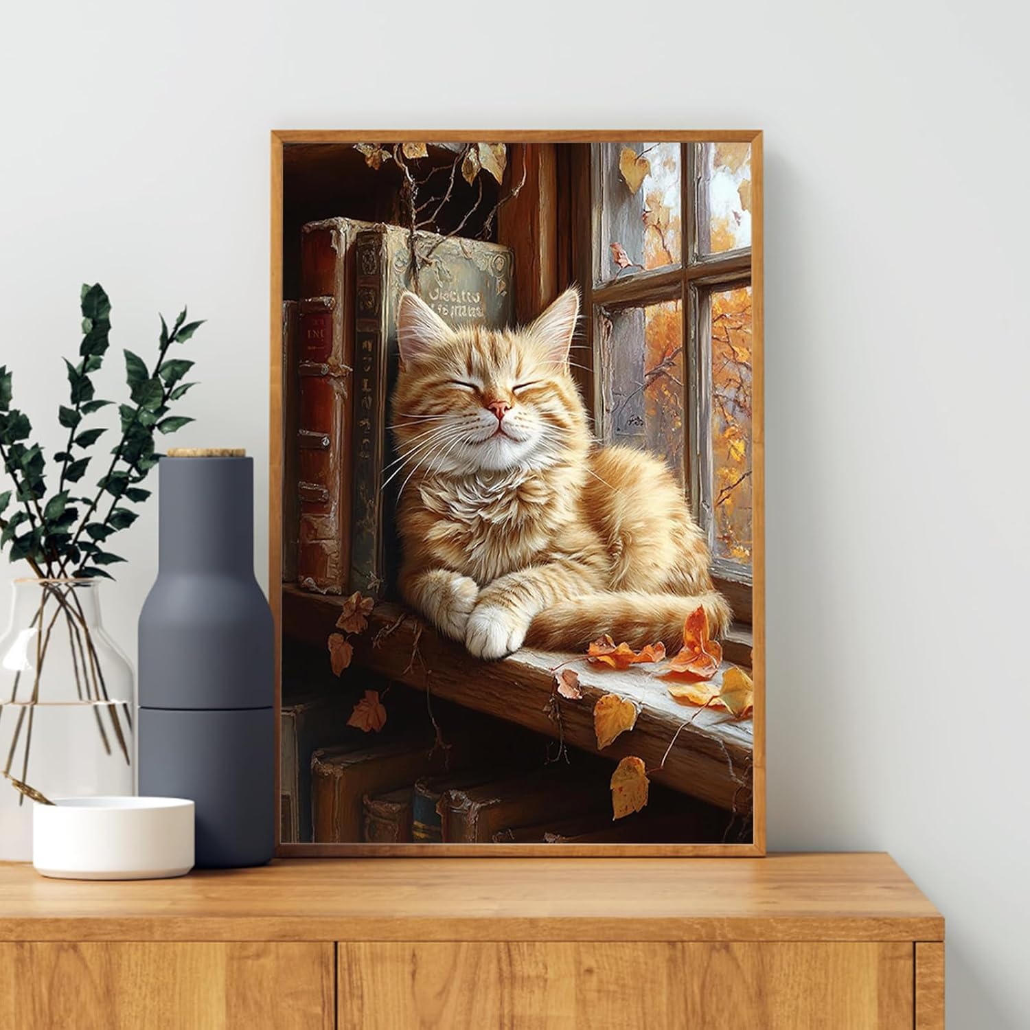 Yezavesu 4 Pack Cat Framed Paint by Numbers Kit for Adults Beginner with Wooden Easel, Sleeping Cat Paint by Number Kits with Frame, DIY Acrylic Painting by Numbers for Home Wall Decor Gift 8x12 inch
