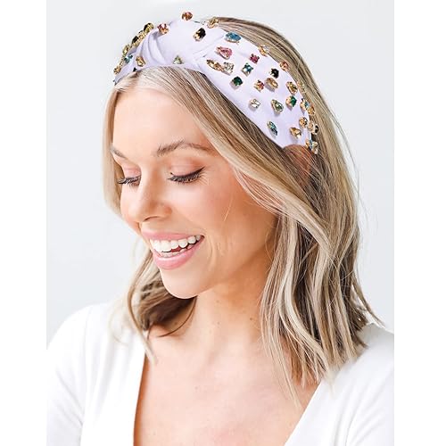 Vista 63 de NVENF Diademas anudadas con diamantes de imitación para mujer, diademas con cuentas de cristal, diadema con nudo superior, diademas de moda