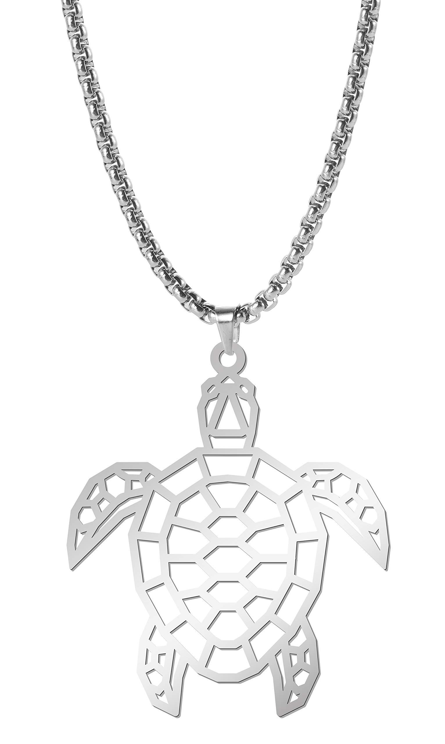 cooltimeAnimal Lover Stainless-Steel Geometric Sea Turtle Pendant Necklace, 23'' Box Chain