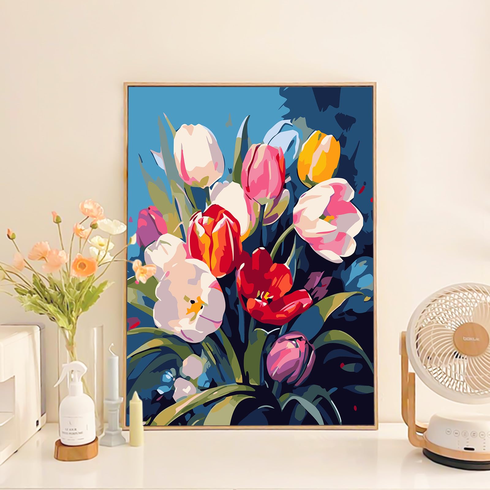 Paint By Numbers Kit For Adults - Flowers On Table 16x20 Inch, Beginner Painting Kit, Frameless