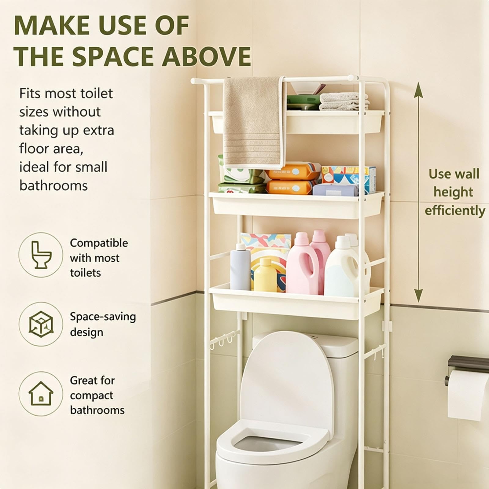 Mobile Lavatrice a 3 Livelli da Posizionare Sopra WC, Mensole for Bagno