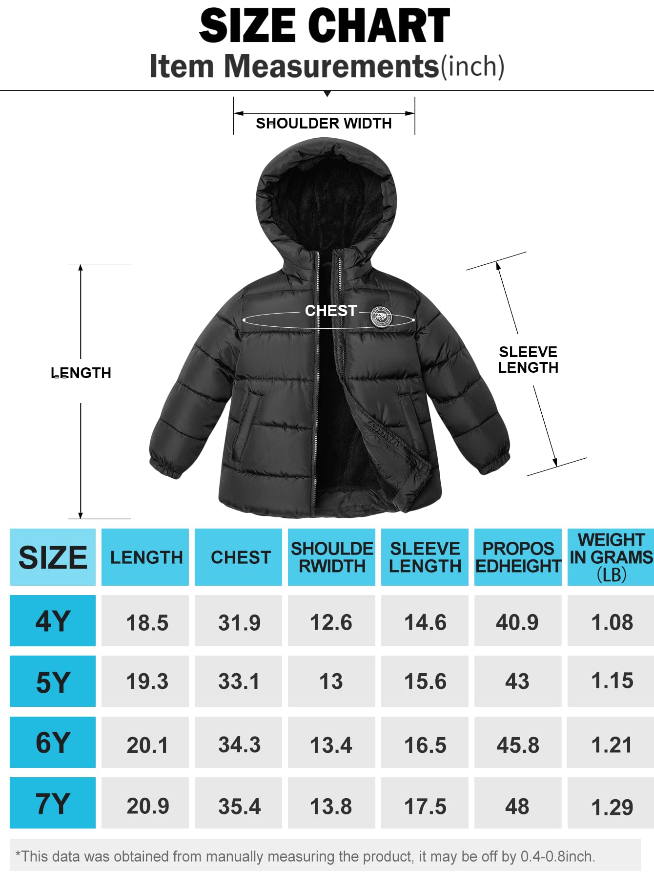 maoo garden Bambine Giacca invernale 4-7 anni bambino Puffer foderato in pile leggero impermeabile cappotto