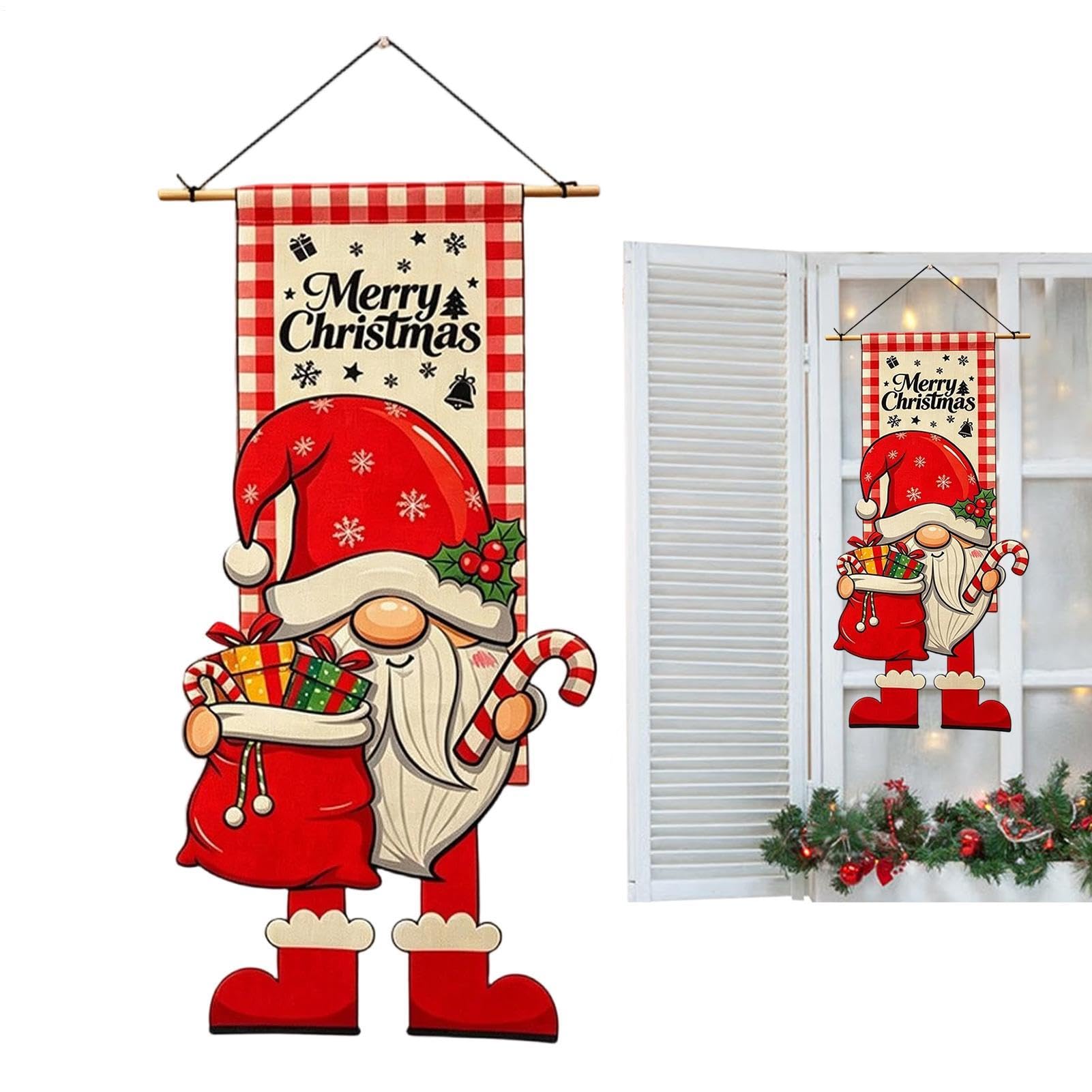 Frohes Weihnachtsbanner 99x46 cm Wichtel Lustige Wiederverwendbare | Weihnachts-Wanddeko, Türschild für Innen Außen Wohnzimmer Schlafzimmer Eingang Garten Terrasse A