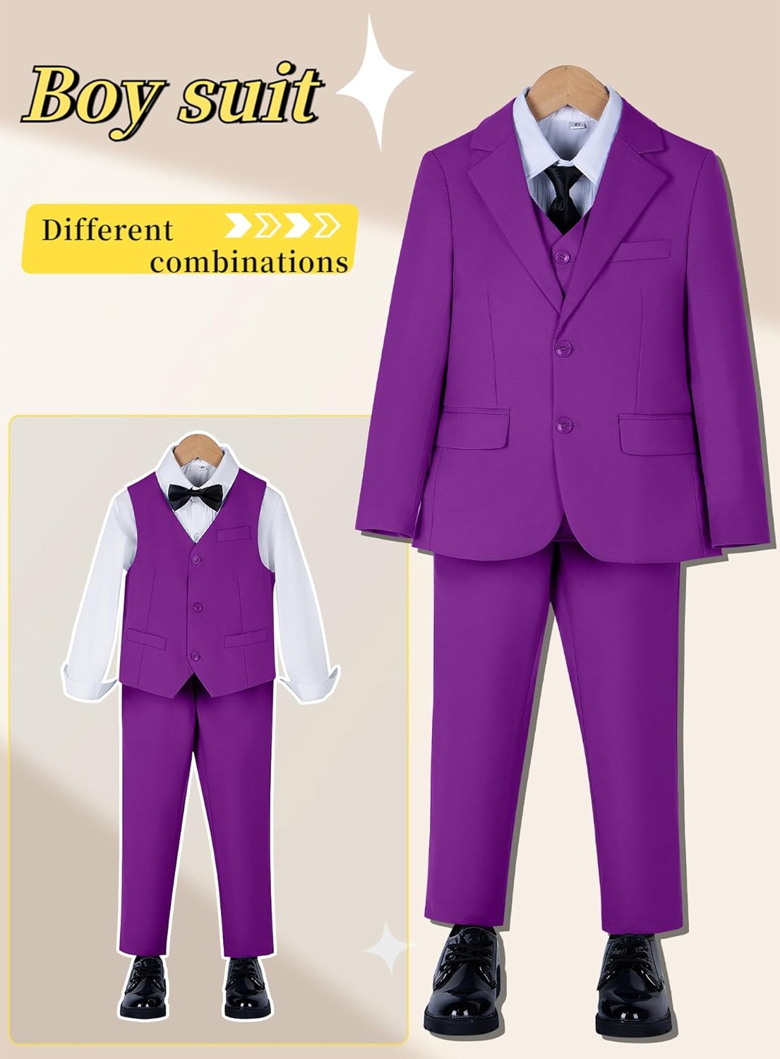 Yanlu Boy's Tuxedos Toddler Formal Suits Set Kids Blue Black Slim Fit Suit for Weddings - Image 3