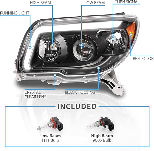 Miniatura 5 de AmeriLite Par de faros delanteros de repuesto para Toyota 4Runner 2006-2009 con barra de tubo LED, color negro, lado del pasajero y del conductor