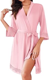 Robes for Women Short Knit Bathrobe Lightweight Sexy Lace Sleepwear Soft Knee Length Loungewear