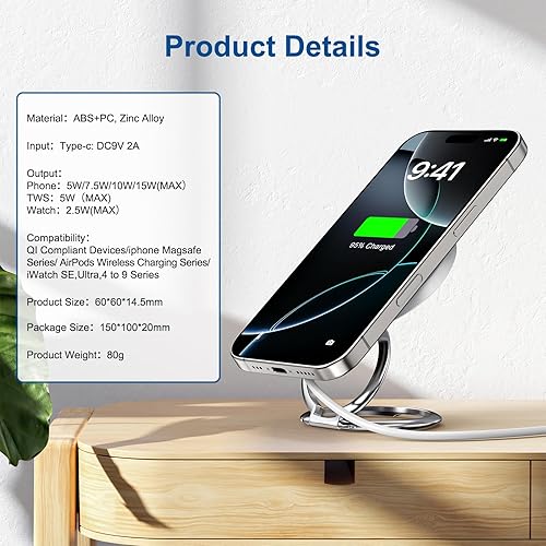 Miniatura 8 de Estación de carga 3 en 1 para múltiples dispositivos Apple, soporte de cargador inalámbrico de viaje plegable para iPhone 16, 15, 14, 13 Pro Max,