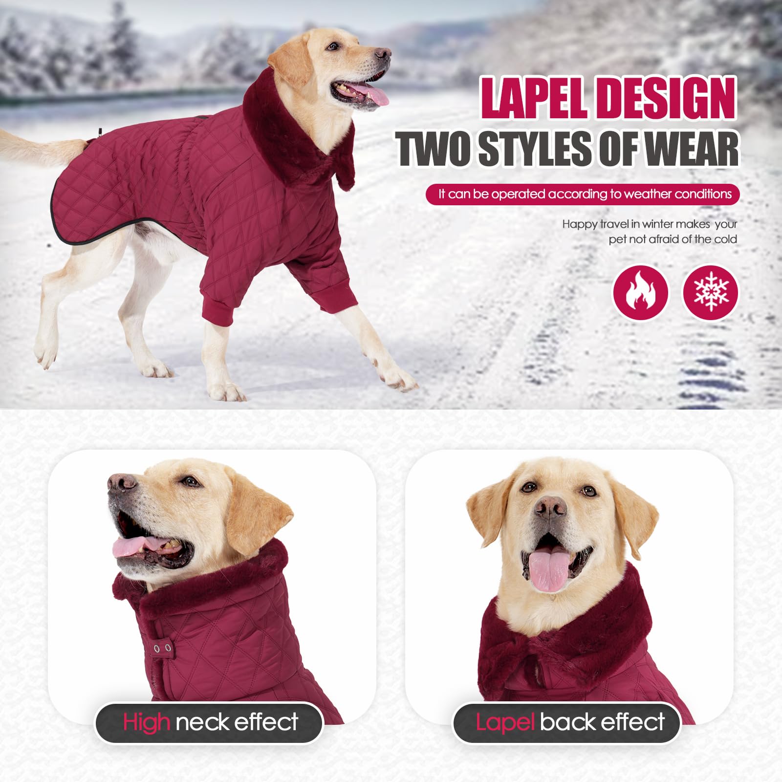 Chaqueta de Invierno para Perros, Ropa para Perros con Clima frío, Chaqueta de Nieve para Perros, Mono cálido con Cuello Alto, Chaqueta de plumón para Cachorros, Abrigo Acolchado
