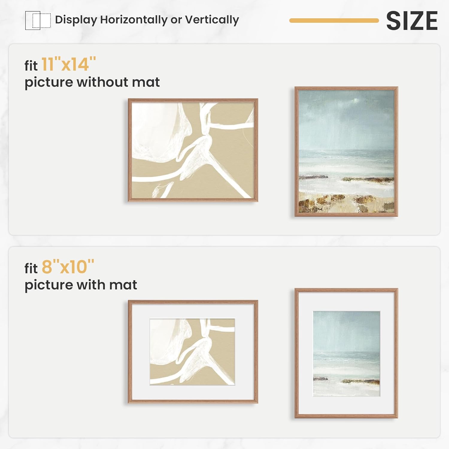 11x14 Picture Frame, Display Pictures 8x10 with Mat or 11x14 Without Mat, Wall Hanging Photo Frame, Natural Woodgrain, 1 Pack - Image 3