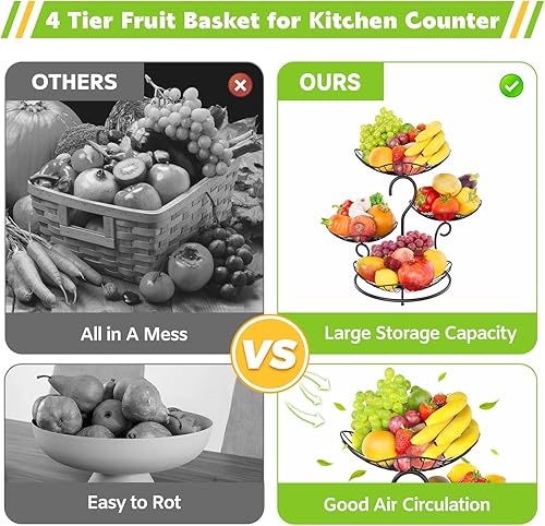 Miniatura 6 de PouHenier.jh Cesta de frutas de 4 niveles para encimera de cocina, estante de almacenamiento de verduras de alambre de metal de gran capacidad,