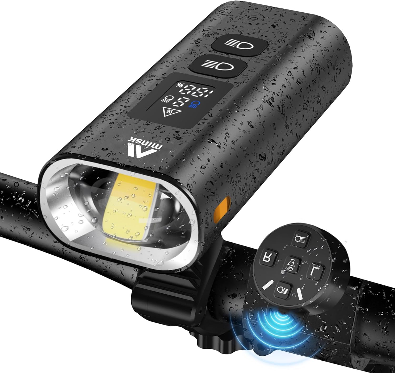 Minsk Smart Bike Lights with Remote Controller, 1600 Lumen Dual Color LED Bicycle Light with 13 Modes, 5200mAh USB Rechargeable Bike Light, IPX4 Waterproof Bike Lights for Night Riding, Road, Mountain